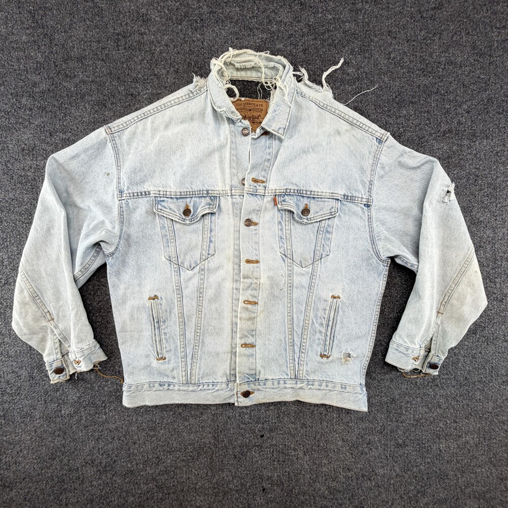 1993 Rare Levi’s Orange Tab Jacket 57507 USA Light Blue Distressed Large 16/18